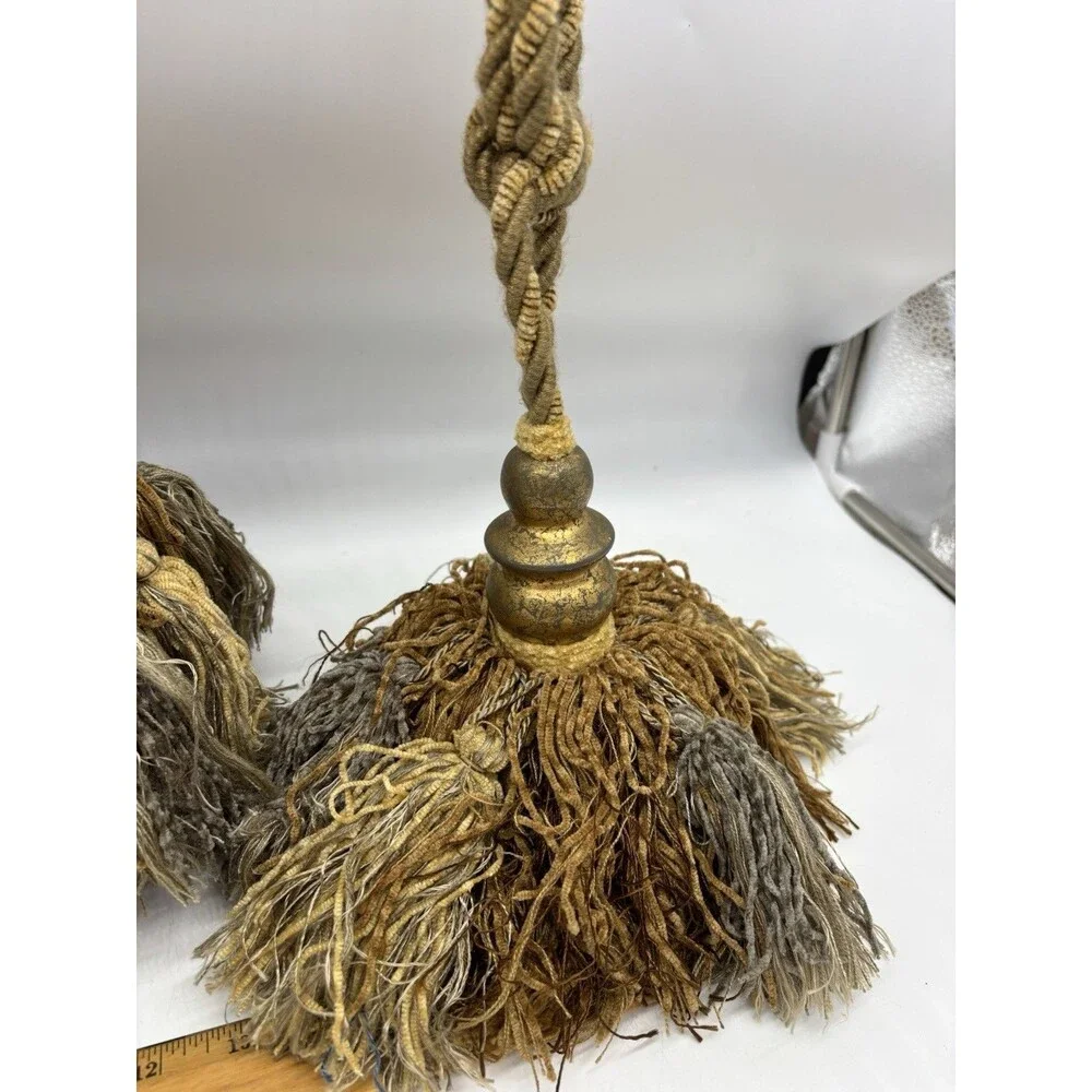 5 Large 8” Pouf Tassel Curtain Tie Back Upholstery Trim Beige Brown Taupe